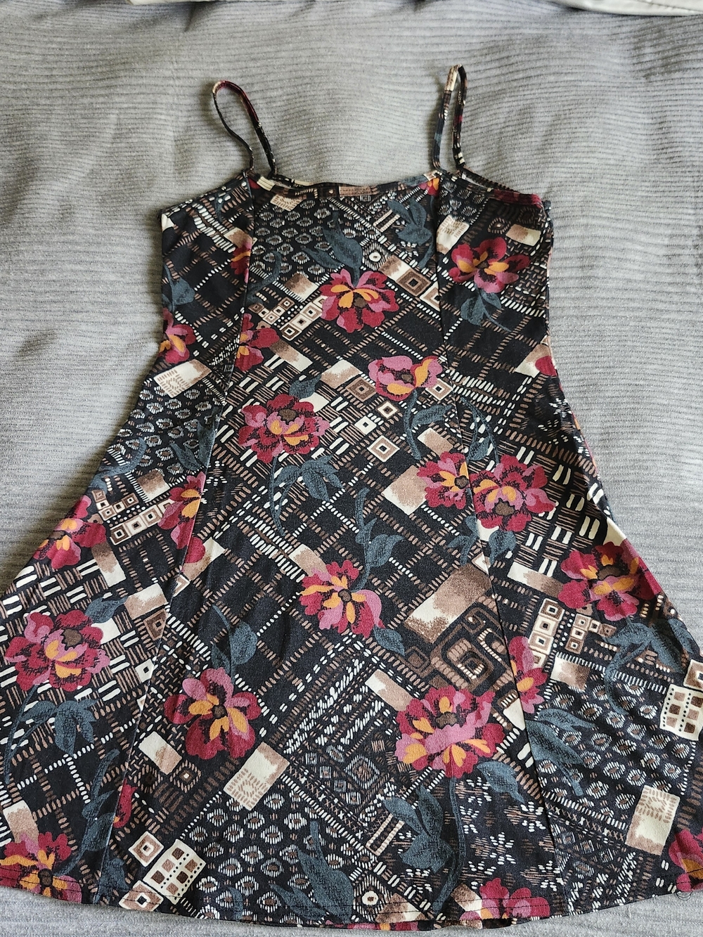 No Boundaries size M Vtg 90s Brown Floral Patchwork Grunge Dress Whimsigoth USA